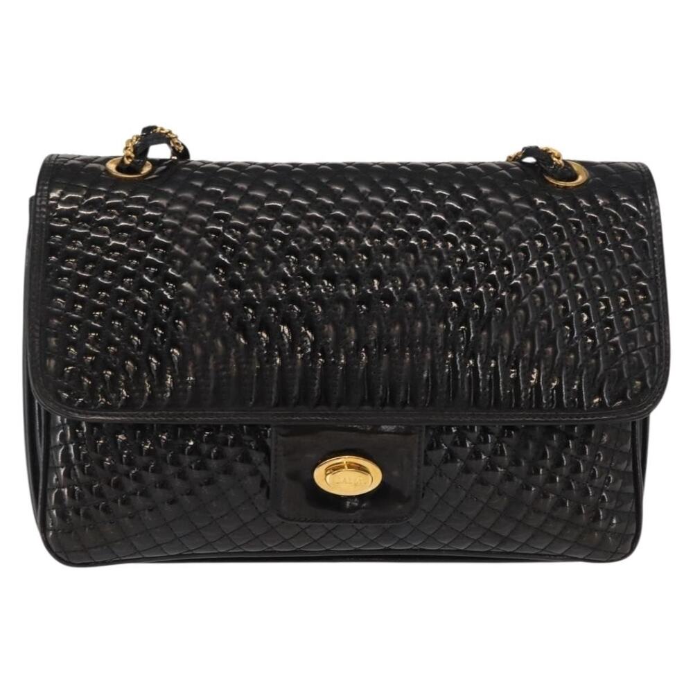Bally Patent Leather Chain Shoulder Bag Black